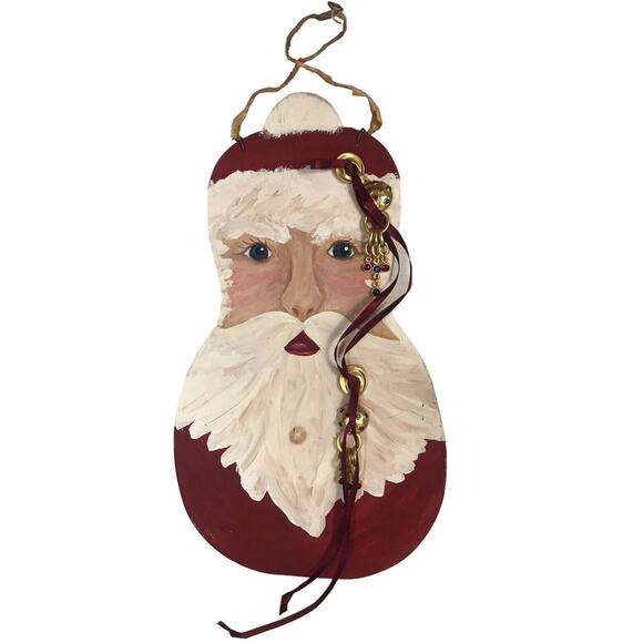 Hand Painted Wooden Santa Face Wall Decor Plaque Folk Christmas 1999 - Picture 1 of 14